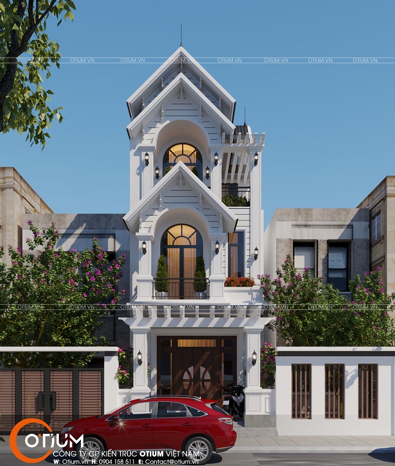 Mẫu thiết kế nhà phố mặt tiền 5m tân cổ điển anh Long - Lạng Sơn